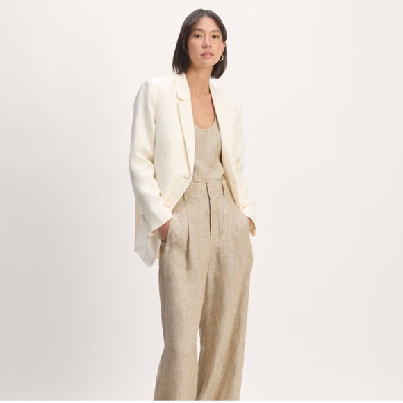 NWT Everlane European Flax Linen High Waisted Wide Leg Trousers Size 10